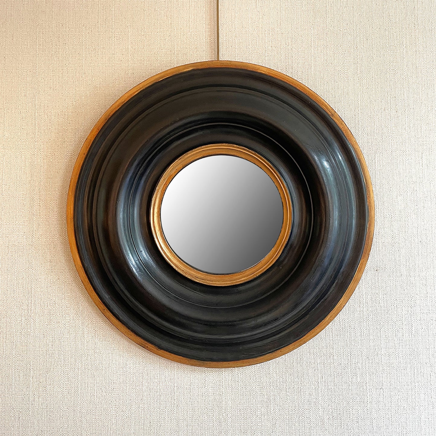 Regency Style Ebonised Round Convex Mirror