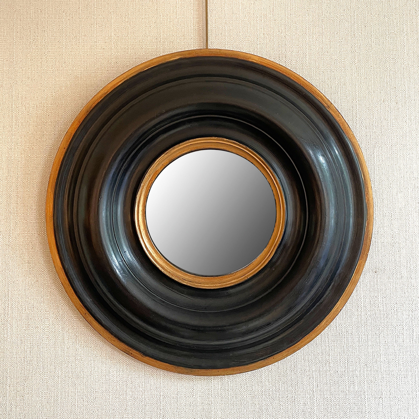 Regency Style Ebonised Round Convex Mirror