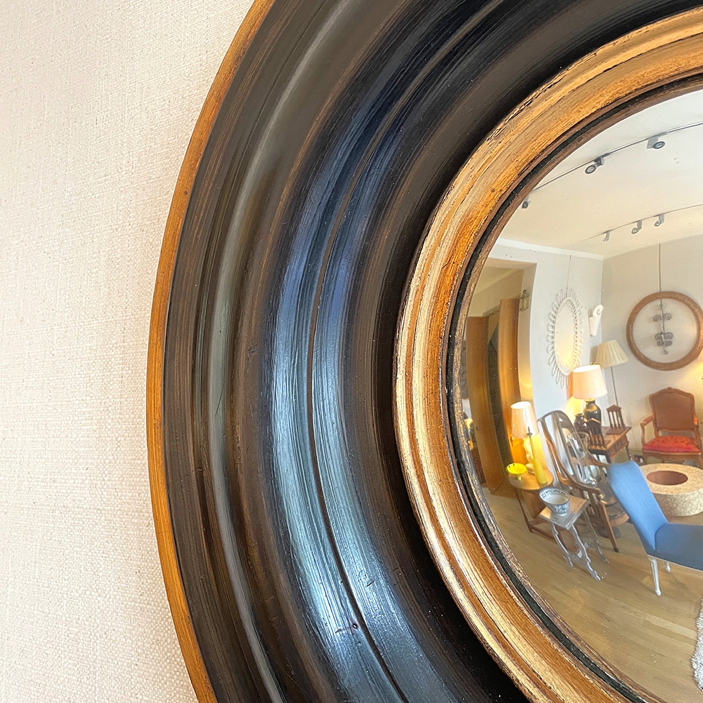 Regency Style Ebonised Round Convex Mirror