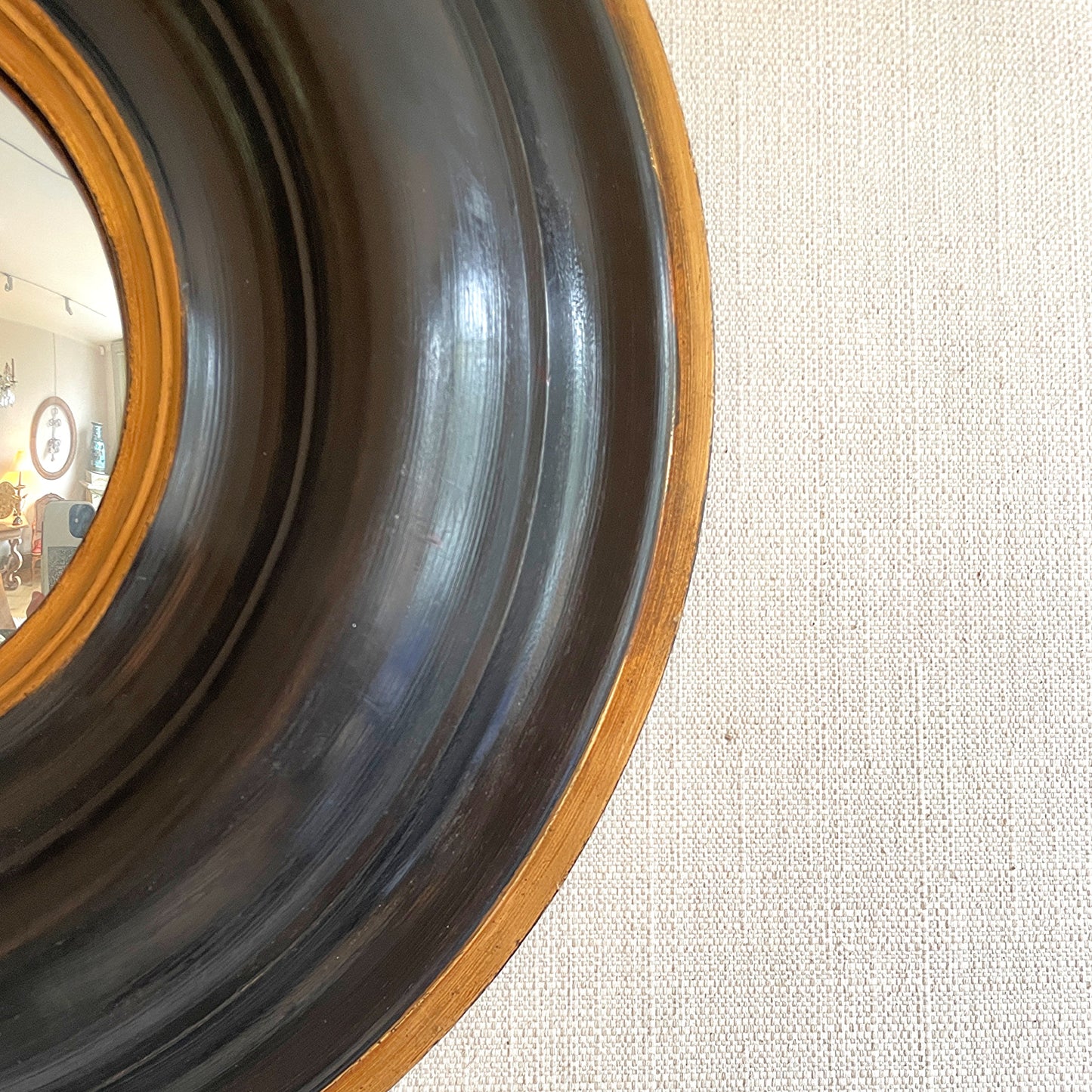 Regency Style Ebonised Round Convex Mirror
