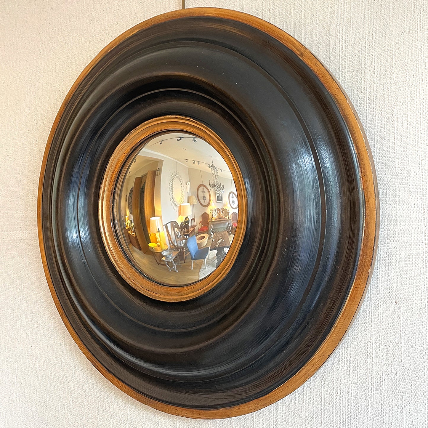 Regency Style Ebonised Round Convex Mirror