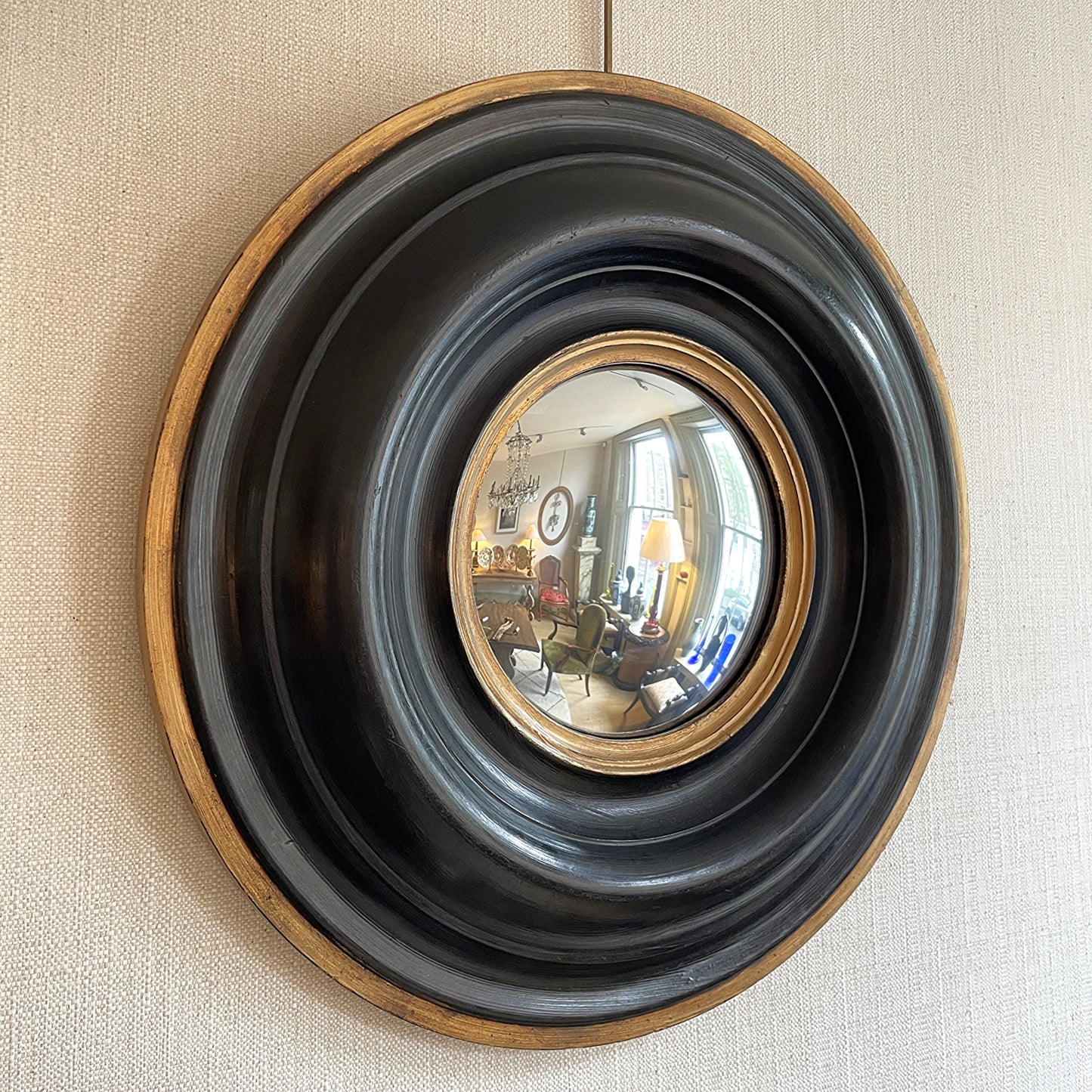 Regency Style Ebonised Round Convex Mirror