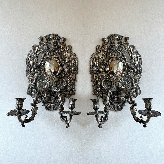 Pair of Large Silver Metal Wall Lights