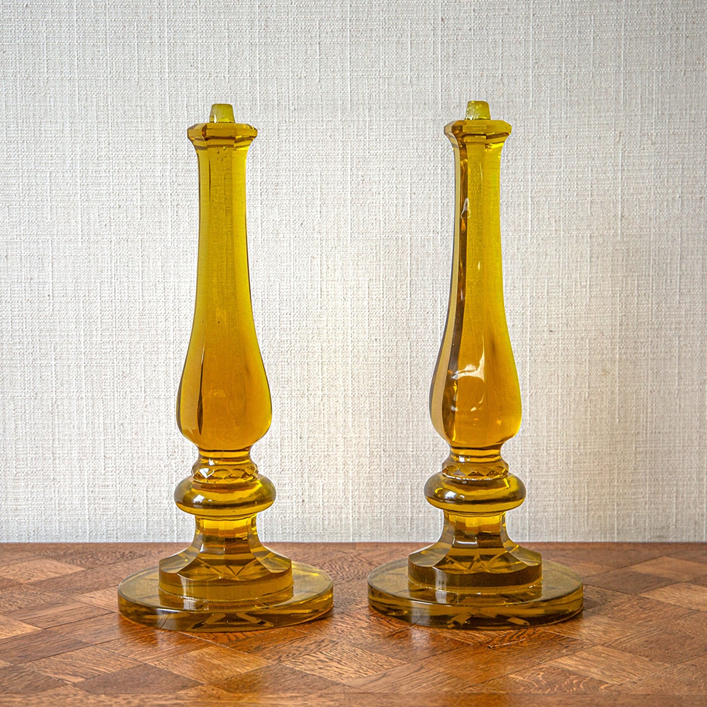 Pair of Yellow Glass Baluster Lamps