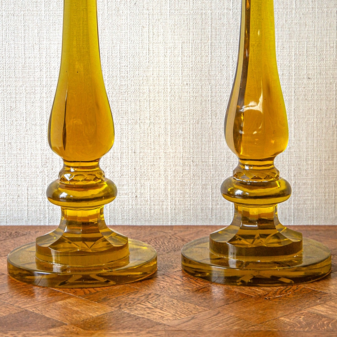 Pair of Yellow Glass Baluster Lamps