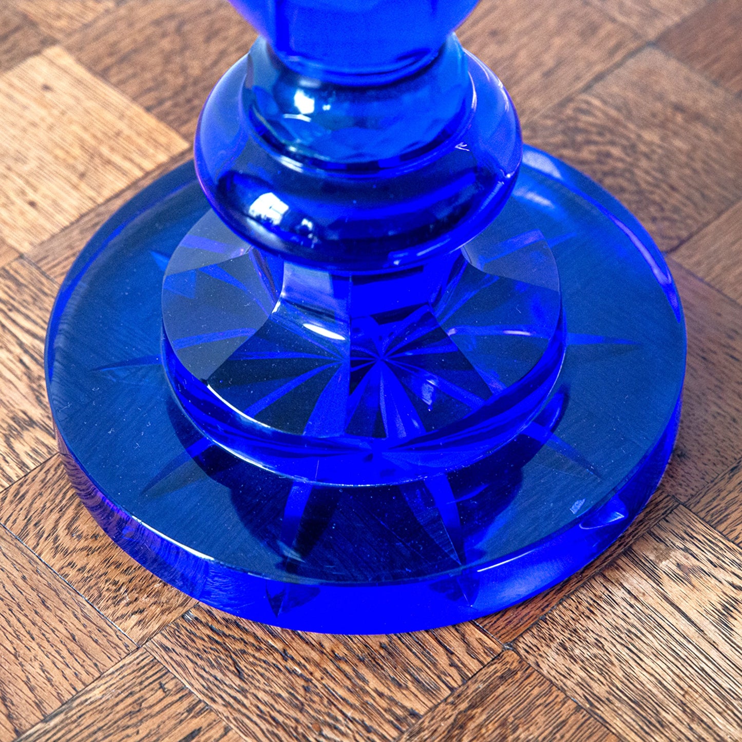 Pair of Cobalt Blue Glass Baluster Lamps