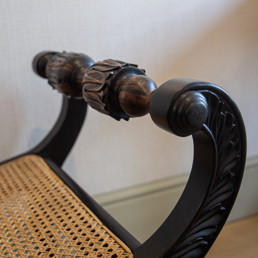 A PAIR OF EBONY ANGLO-INDIAN DESIGN STOOLS