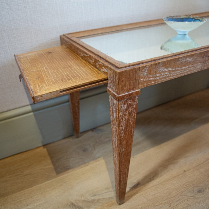 LIMED OAK COFFEE TABLE WITH MIRRORED TOP
