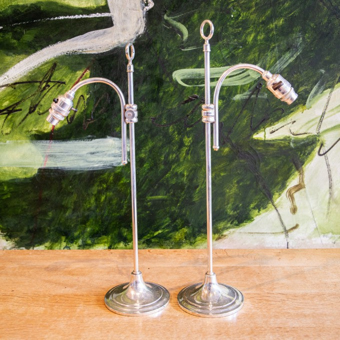 MATCHED PAIR OF SILVERED STUDENT LAMPS