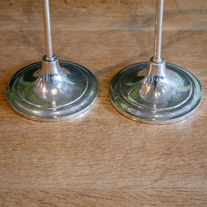 MATCHED PAIR OF SILVERED STUDENT LAMPS