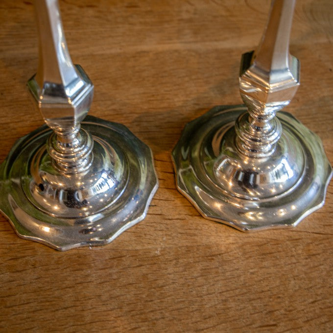 PAIR OF SILVERED CANDLESTICK LAMPS