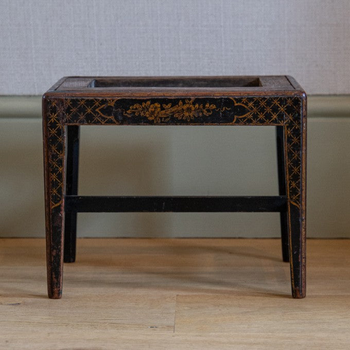 SMALL REGENCY BLACK LACQUER STOOL