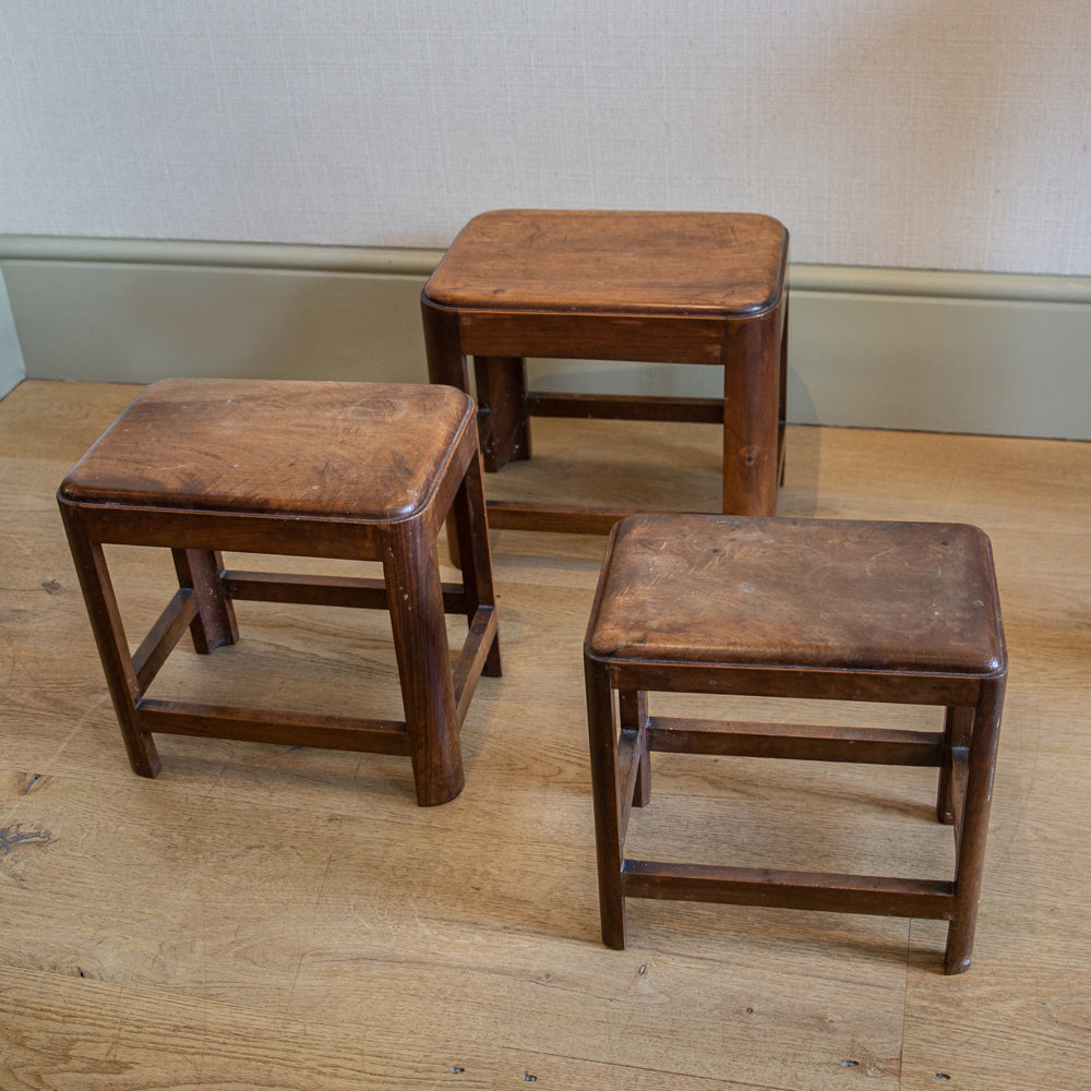 Set of Three Walnut Nesting Tables/Stools
