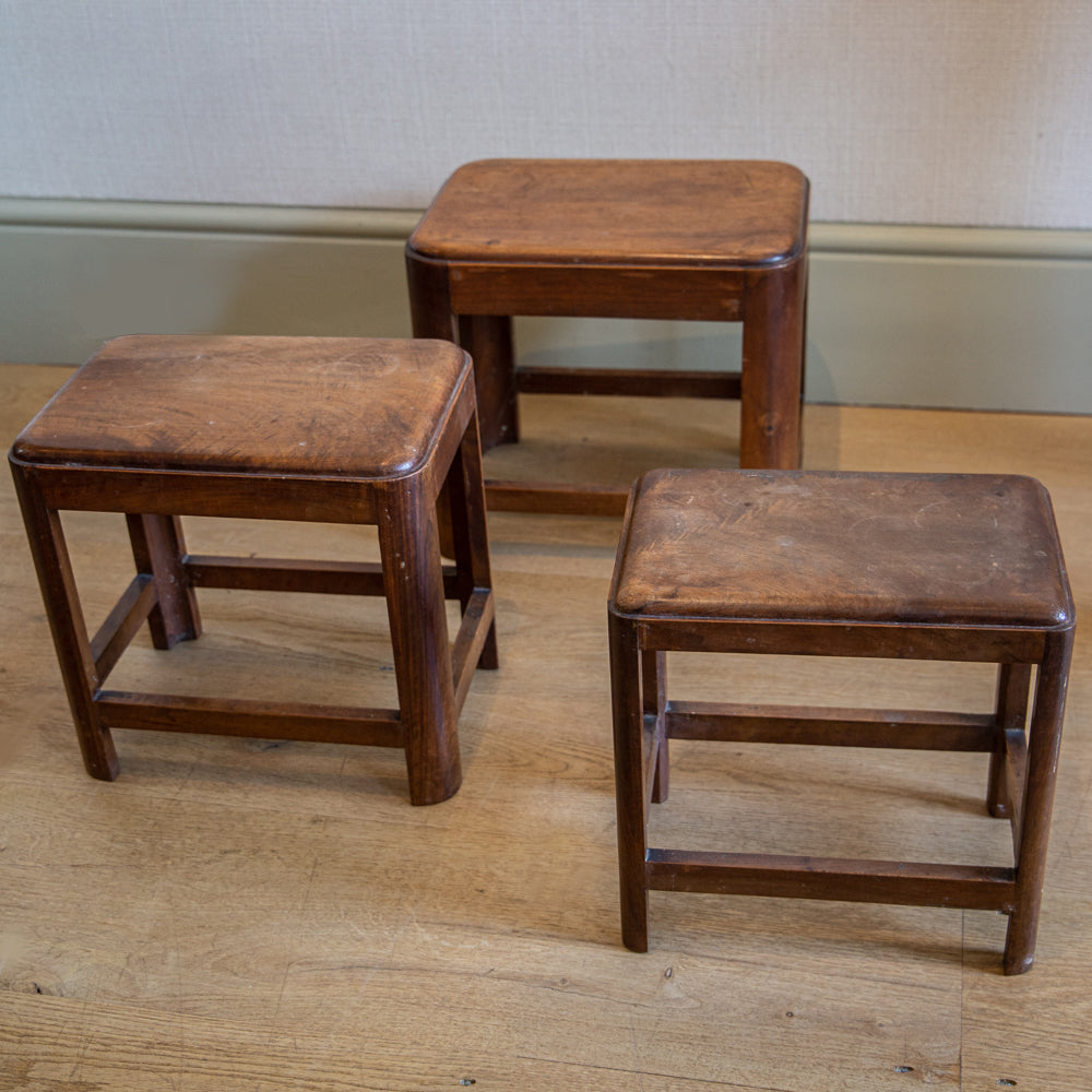Set of Three Walnut Nesting Tables/Stools
