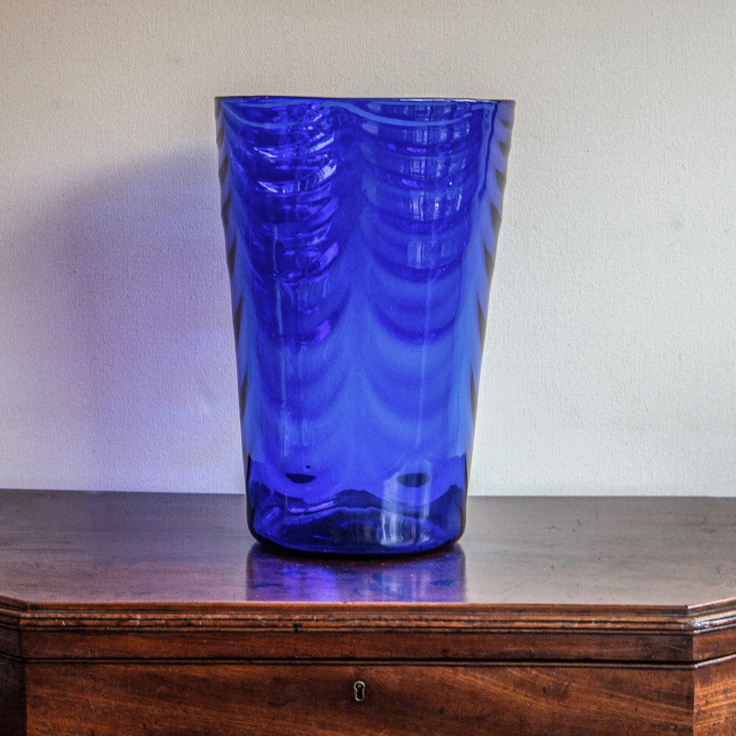 Unusually Large Blue Glass Bucket Vase