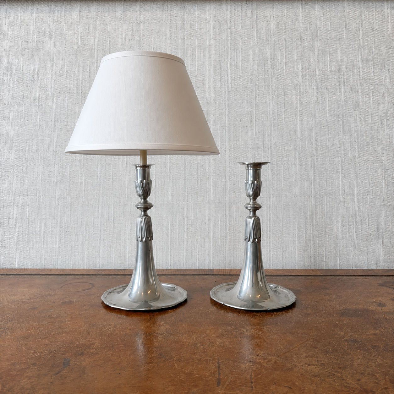 Pair of French Pewter Candlesticks
