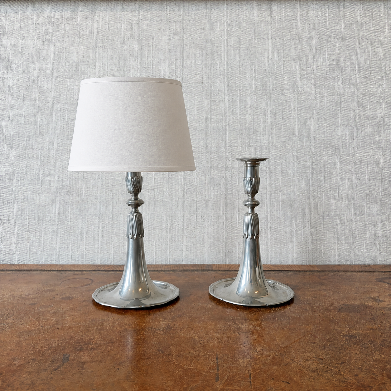 Pair of French Pewter Candlesticks