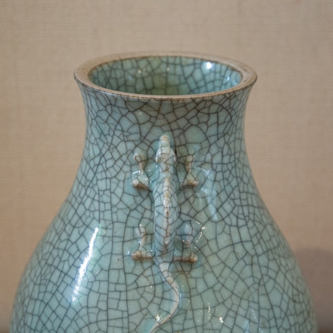 A Chinese Celadon Vase With Craquelure Glaze