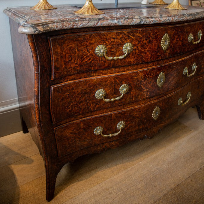 A LOUIS XV THREE-DRAWER BOMBE COMMODE