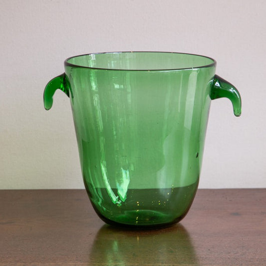 A GREEN GLASS MID-CENTURY VASE