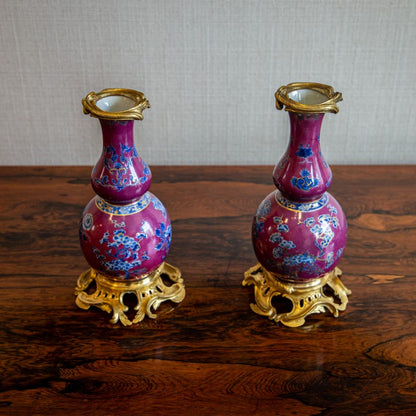 Pair of Omolu Mounted Clobbered Vases