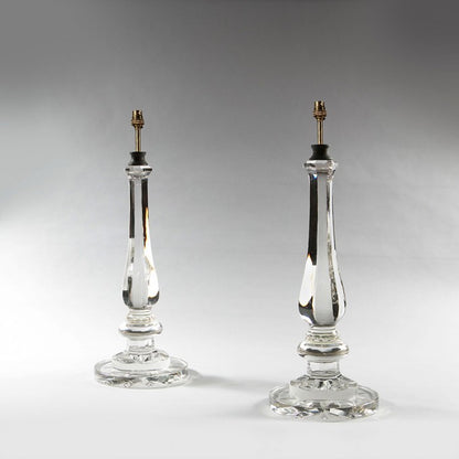 Pair of Clear Glass Baluster Lamps