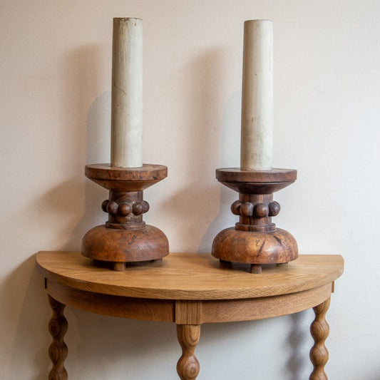 A PAIR OF LARGE BURR WOOD CANDLESTICK LAMPS