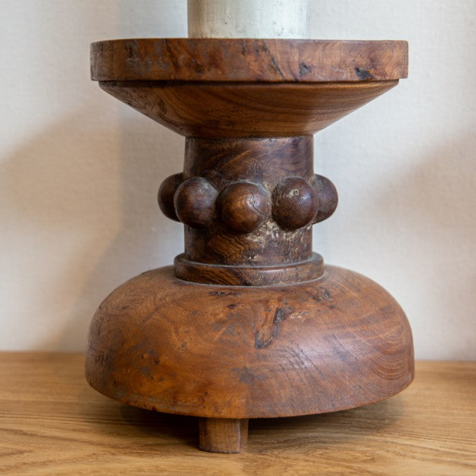 A PAIR OF LARGE BURR WOOD CANDLESTICK LAMPS