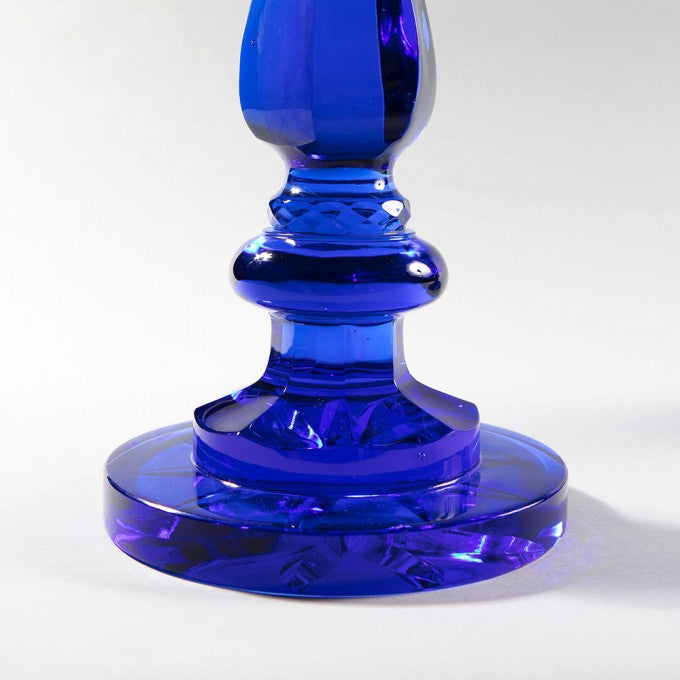 A PAIR OF ROYAL BLUE GLASS BALUSTER LAMPS