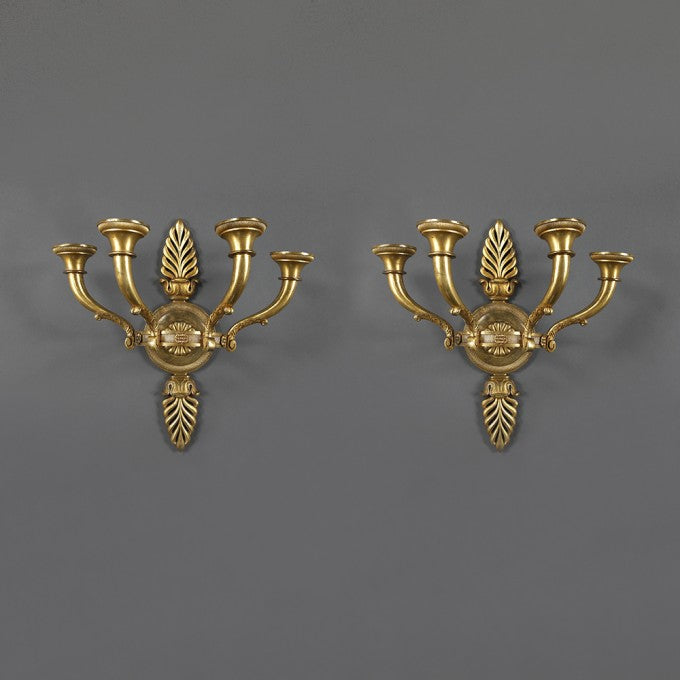 A VERY LARGE PAIR OF MID 20TH CENTURY ORMOLU WALL LIGHTS