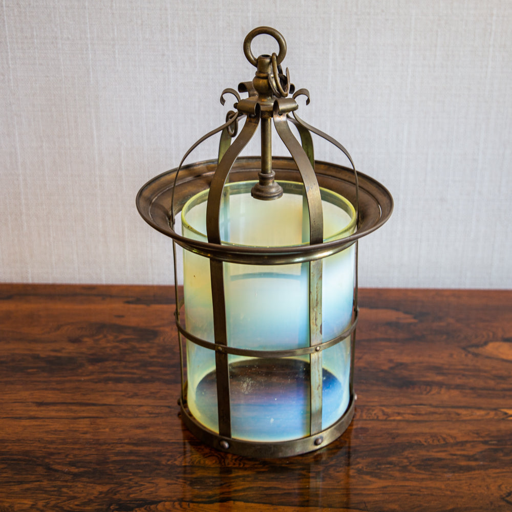 A BRASS AND OPALESCENT LANTERN