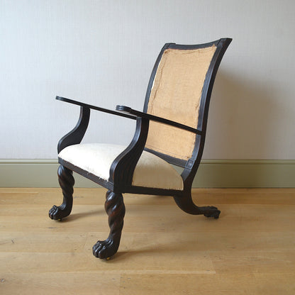 Anglo Indian Ebonised Hardwood Armchair