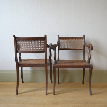 Pair of Mahogany Open Arm Carver Chairs