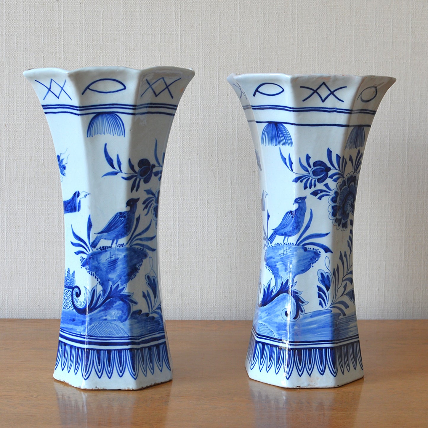 Pair of Delft Beaker Vases