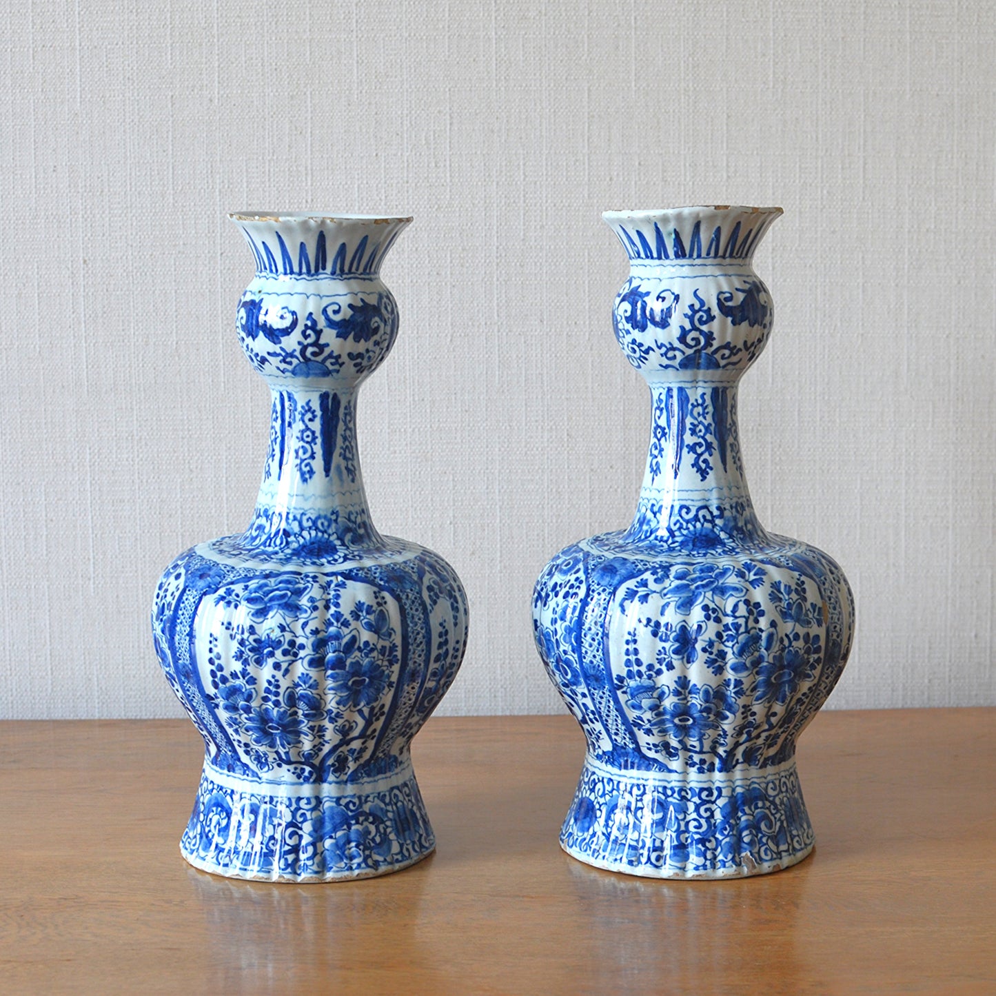 Pair of Onion Necked Delft Vases