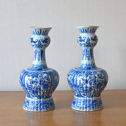 Pair of Onion Necked Delft Vases