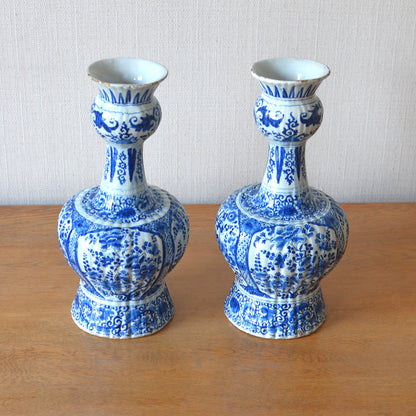 Pair of Onion Necked Delft Vases