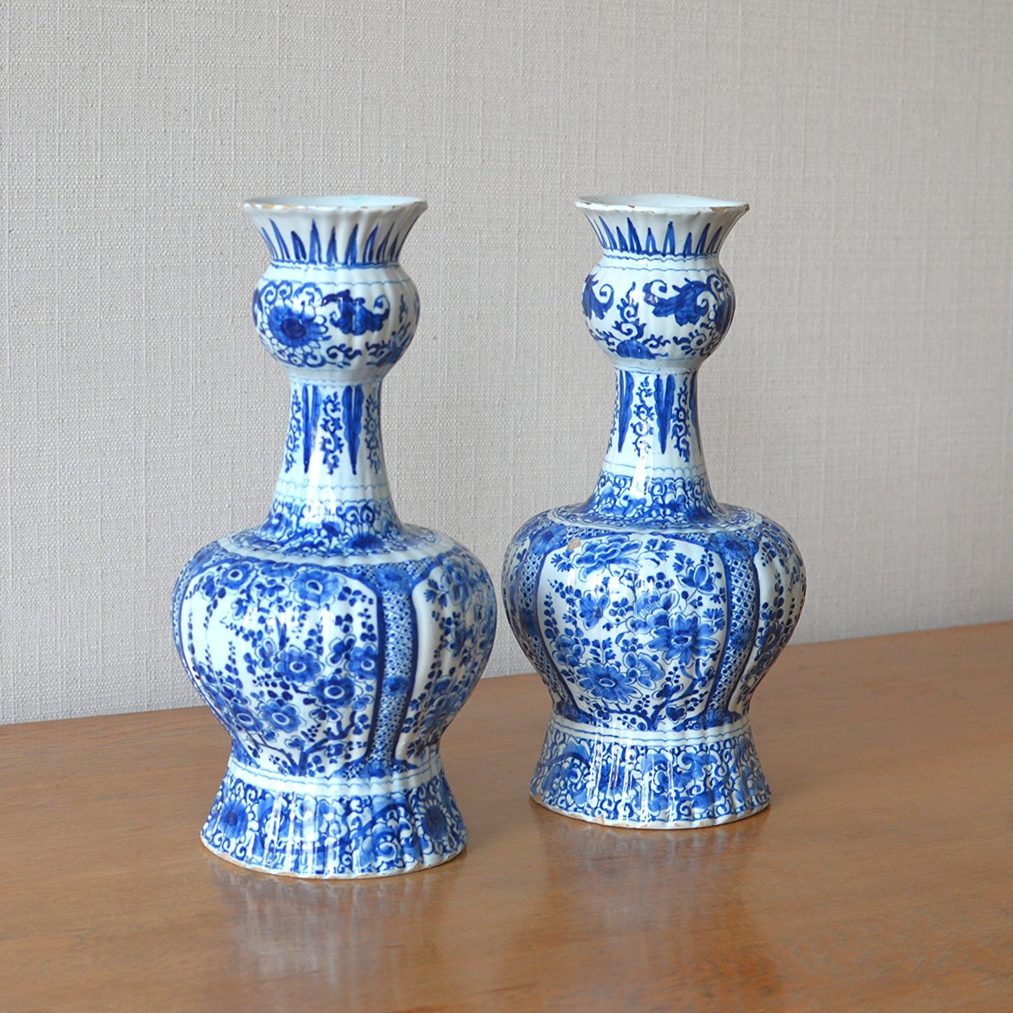 Pair of Onion Necked Delft Vases