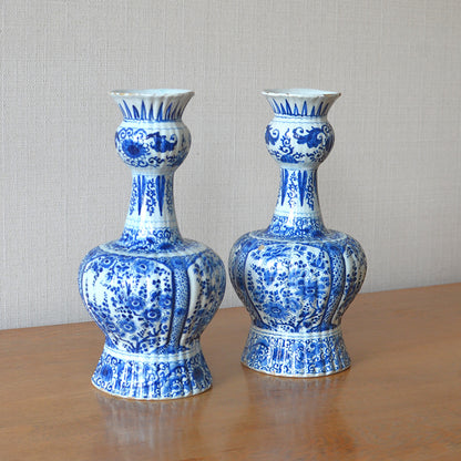 Pair of Onion Necked Delft Vases