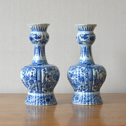 Pair of Onion Necked Delft Vases