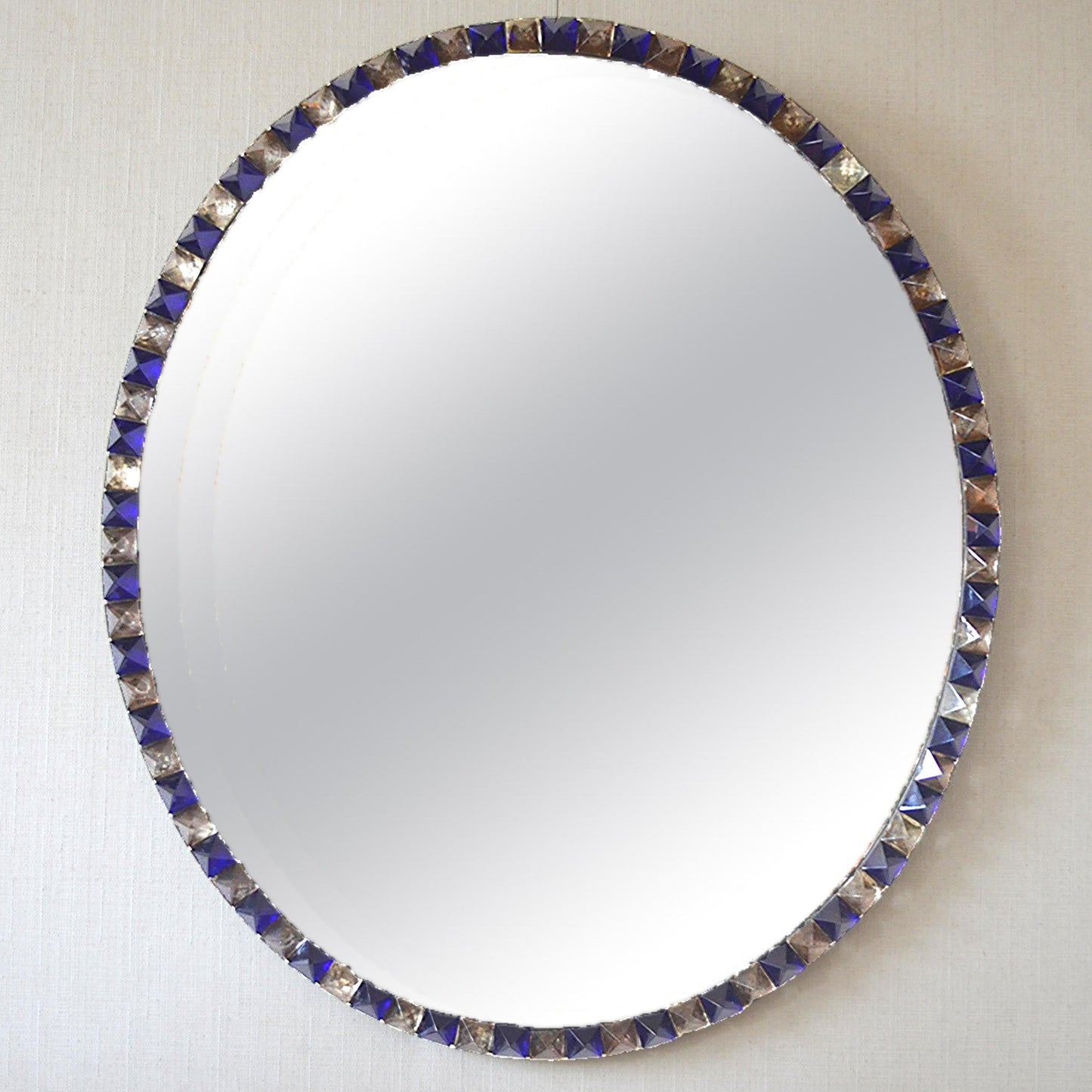 Blue and Clear Glass Framed Oval Mirror