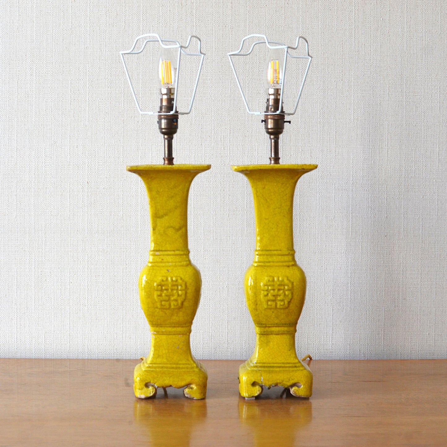 Pair of Yellow Glazed Table Lamps