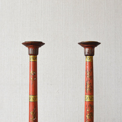 Pair of Red Lacquer Candlesticks