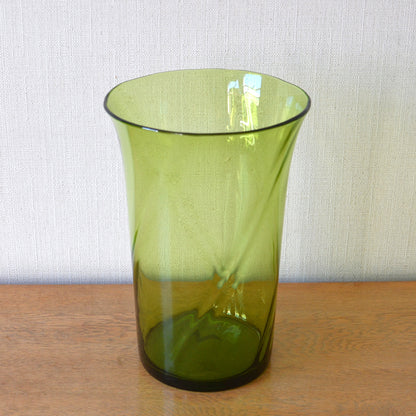 Large Green Glass Bucket Vase by Powell & Sons