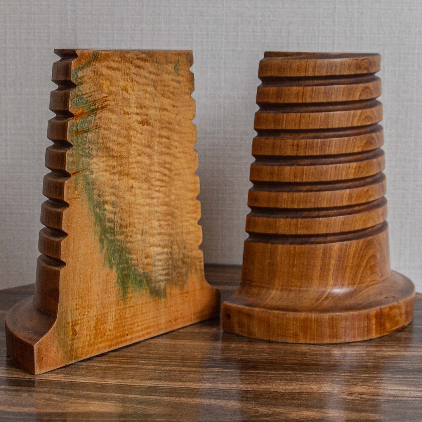 A PAIR OF ASH BOOKENDS WITH INCISED DECORATION