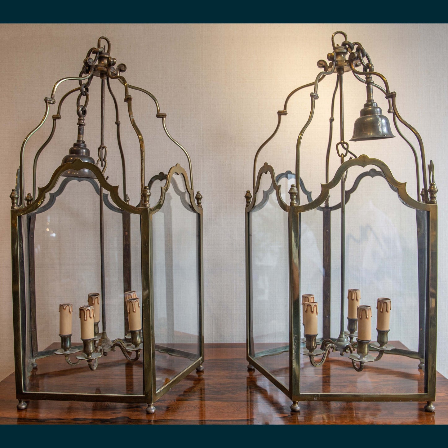 A Fine Pair of Mid Century Brass Lanterns