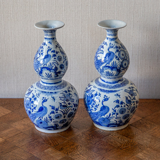 Pair of Double Gourd Blue and White Delft Vases