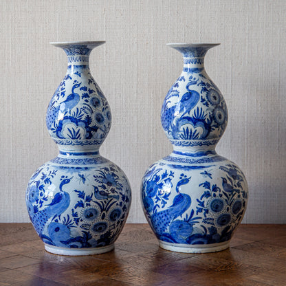 Pair of Double Gourd Blue and White Delft Vases