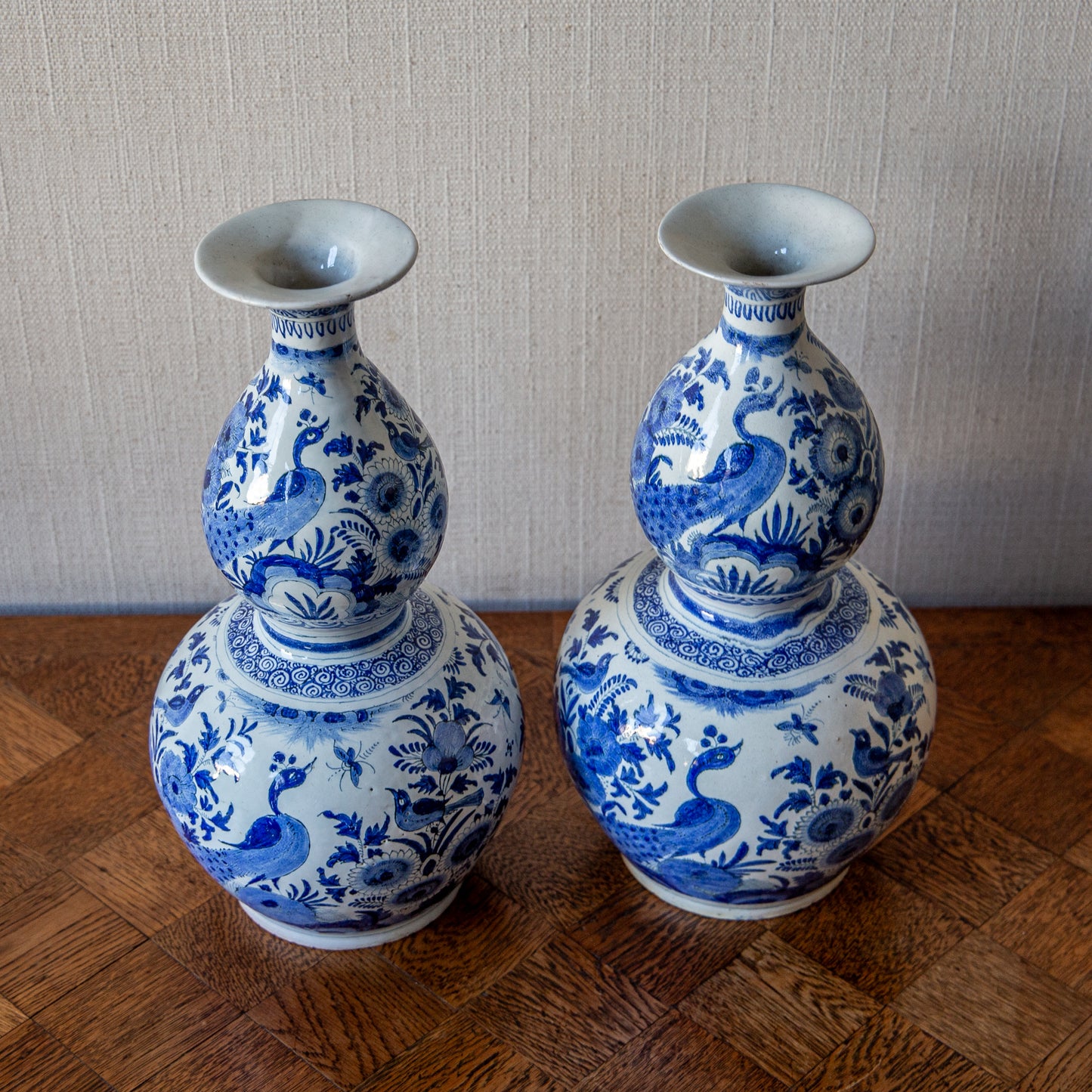 Pair of Double Gourd Blue and White Delft Vases