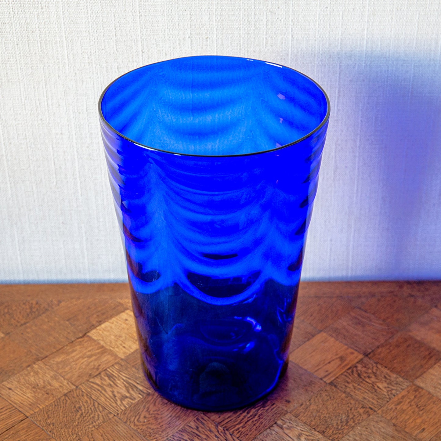 Unusually Large Blue Glass Bucket Vase